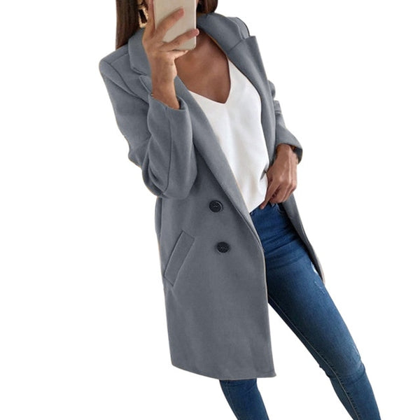 WENYUJH Women Autumn Winter Woollen Coat Long Sleeve Turn-Down Collar Oversize Coats Outwear Jacket Overcoats Loose Plus Size