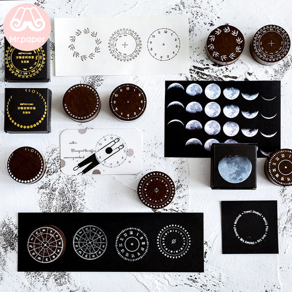 Mr Paper 9 Designs Vintage Retro Roman Numerals Clock Wooden Rubber Stamps for Scrapbooking Deco Craft Standard Wooden Stamps