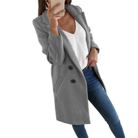 New Autumn and Winter Woolen Women's Coat Solid Long Sleeve Double-breasted Long Section Casual Wool Jacket For Elegant Ladies - THE PLACE TO BE !!