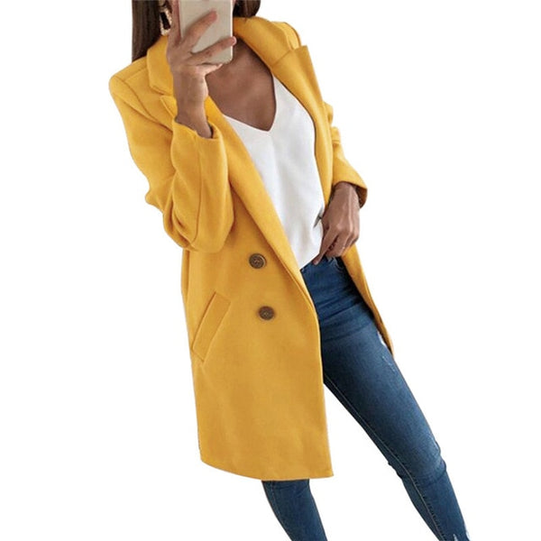 New Autumn and Winter Woolen Women's Coat Solid Long Sleeve Double-breasted Long Section Casual Wool Jacket For Elegant Ladies