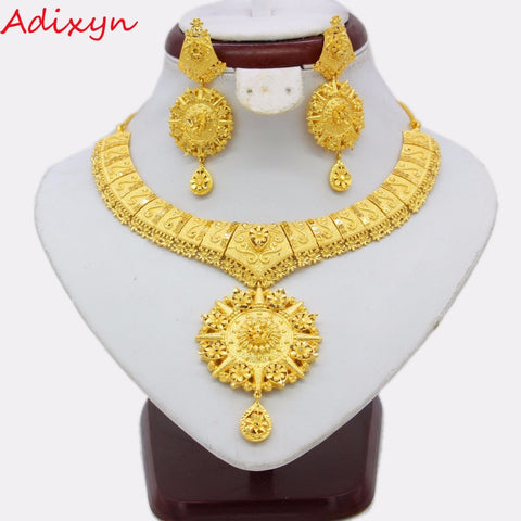 Adixyn Trendy 45cm Chokers Necklace/Earring Sets For Women Gold Color Engagement Arab/Ethiopian/Middle East Party Gifts N012013 - THE PLACE TO BE !!