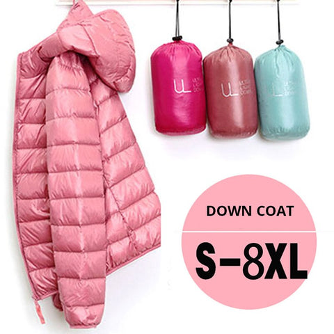 7XL Cheap Ultra Light Down Winter Warm Hooded Feather Puffer Jacket For Girl Short Spring Autumn Coat Female Women Big Size Duck - THE PLACE TO BE !!