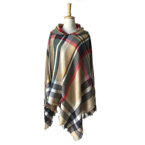 New Woman keep warm Solid Color Hooded Cape Poncho  Winter Collar Knitted Sweater Outdoor Wear Tassel  Coat For  fashion Female