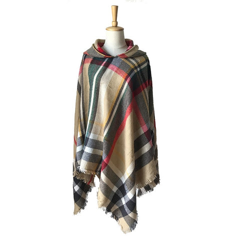 New Woman keep warm Solid Color Hooded Cape Poncho  Winter Collar Knitted Sweater Outdoor Wear Tassel  Coat For  fashion Female