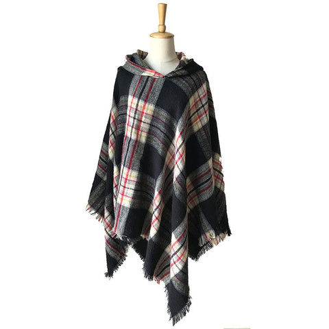 New Woman keep warm Solid Color Hooded Cape Poncho  Winter Collar Knitted Sweater Outdoor Wear Tassel  Coat For  fashion Female