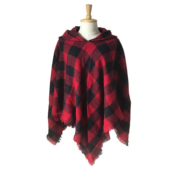 New Woman keep warm Solid Color Hooded Cape Poncho  Winter Collar Knitted Sweater Outdoor Wear Tassel  Coat For  fashion Female