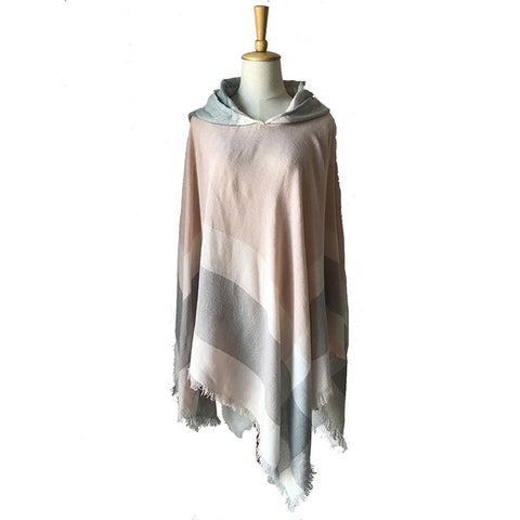 New Woman keep warm Solid Color Hooded Cape Poncho  Winter Collar Knitted Sweater Outdoor Wear Tassel  Coat For  fashion Female