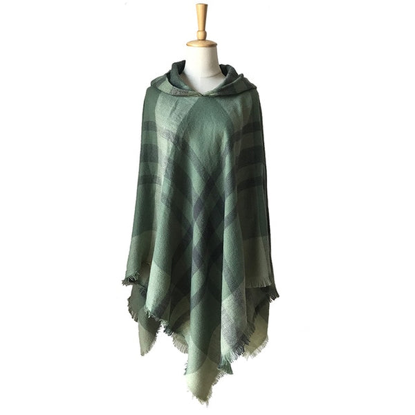 New Woman keep warm Solid Color Hooded Cape Poncho  Winter Collar Knitted Sweater Outdoor Wear Tassel  Coat For  fashion Female