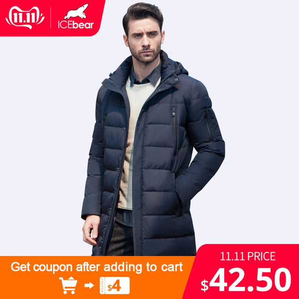 ICEbear 2019 New Clothing Jackets Business Long Thick Winter Coat Men Solid Parka Fashion Overcoat Outerwear 16M298D