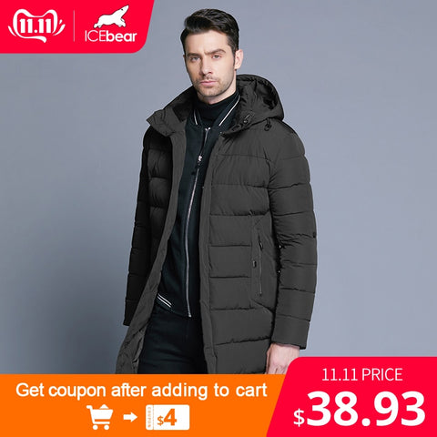 ICEbear 2019 Winter Jacket Men Hat Detachable Warm Coat Causal Parkas Cotton Padded Winter Jacket Men Clothing MWD18821D