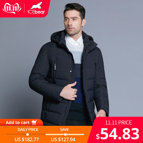 ICEbear 2019 new winter men's jacket with high quality fabric detachable hat for male's warm coat simple mens coat MWD18945D