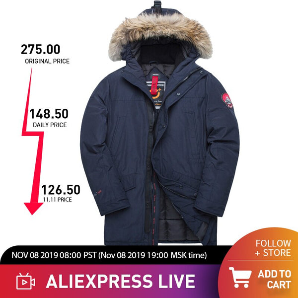 TIGER FORCE Alaska Winter Jacket for Men Parka Waterproof Thicken Coat  Jackets with Real Fur Hood Male Snowjacket Outwear