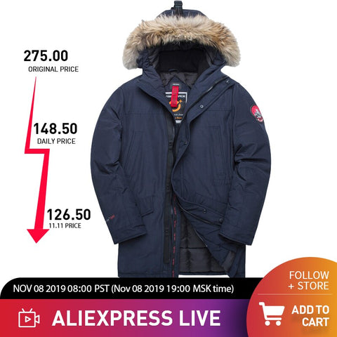 TIGER FORCE Alaska Winter Jacket for Men Parka Waterproof Thicken Coat  Jackets with Real Fur Hood Male Snowjacket Outwear