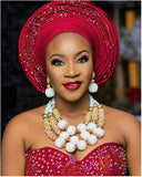 Dubai Gold Costume Women Statement Necklace Set Charms White African Wedding Beads Jewelry Sets for Brides Birthday Gift ABH590 - THE PLACE TO BE !!