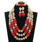 Dubai Gold Costume Women Statement Necklace Set Charms White African Wedding Beads Jewelry Sets for Brides Birthday Gift ABH590 - THE PLACE TO BE !!