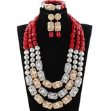 Dubai Gold Costume Women Statement Necklace Set Charms White African Wedding Beads Jewelry Sets for Brides Birthday Gift ABH590 - THE PLACE TO BE !!