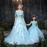 Mommy and Me Mother Daughter Wedding Dress Clothes baby Maxi Dresses Family Princess Party Clothing Mom and Daughter Dress Blue - THE PLACE TO BE !!