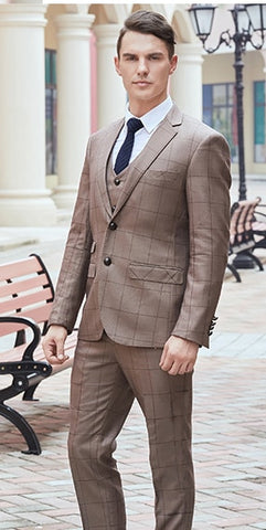 3 Pieces Fashionable Family Clothing Brown Plaid Father And Son Clothes Daddy Matching Outfits Papa Suit Vest Pants Fashion Show