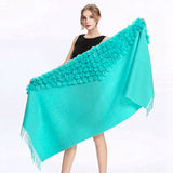 ZY87001 Fashion Womens Autumn Winter Wool With Rabbit Fur Pompon Warm Tassel Shawl Scarf Wrap 25 Colors Shipping Free - THE PLACE TO BE !!