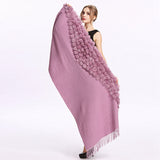 ZY87001 Fashion Womens Autumn Winter Wool With Rabbit Fur Pompon Warm Tassel Shawl Scarf Wrap 25 Colors Shipping Free - THE PLACE TO BE !!