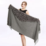 ZY87001 Fashion Womens Autumn Winter Wool With Rabbit Fur Pompon Warm Tassel Shawl Scarf Wrap 25 Colors Shipping Free - THE PLACE TO BE !!