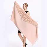 ZY87001 Fashion Womens Autumn Winter Wool With Rabbit Fur Pompon Warm Tassel Shawl Scarf Wrap 25 Colors Shipping Free - THE PLACE TO BE !!