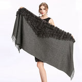 ZY87001 Fashion Womens Autumn Winter Wool With Rabbit Fur Pompon Warm Tassel Shawl Scarf Wrap 25 Colors Shipping Free - THE PLACE TO BE !!