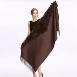 ZY87001 Fashion Womens Autumn Winter Wool With Rabbit Fur Pompon Warm Tassel Shawl Scarf Wrap 25 Colors Shipping Free - THE PLACE TO BE !!