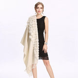 ZY87001 Fashion Womens Autumn Winter Wool With Rabbit Fur Pompon Warm Tassel Shawl Scarf Wrap 25 Colors Shipping Free - THE PLACE TO BE !!