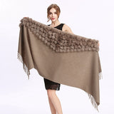 ZY87001 Fashion Womens Autumn Winter Wool With Rabbit Fur Pompon Warm Tassel Shawl Scarf Wrap 25 Colors Shipping Free - THE PLACE TO BE !!
