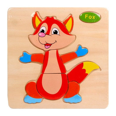 QWZ Baby Toys Wooden Puzzle Cute Cartoon Animal Intelligence Kids Educational Brain Teaser Children Tangram Shapes Jigsaw Gifts