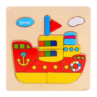 QWZ Baby Toys Wooden Puzzle Cute Cartoon Animal Intelligence Kids Educational Brain Teaser Children Tangram Shapes Jigsaw Gifts