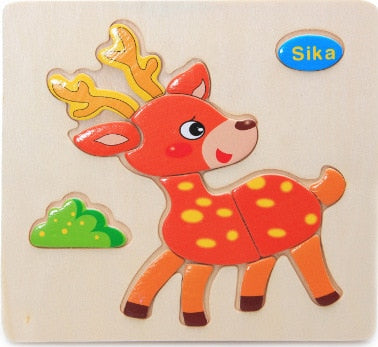 QWZ Baby Toys Wooden Puzzle Cute Cartoon Animal Intelligence Kids Educational Brain Teaser Children Tangram Shapes Jigsaw Gifts