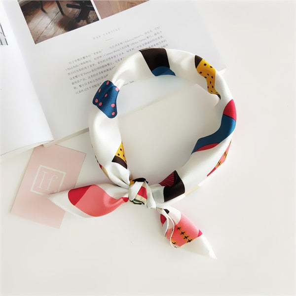 Square Scarf Hair Tie Band For Business Party Women Elegant Small Vintage Skinny Retro Head Neck Silk Satin Scarf