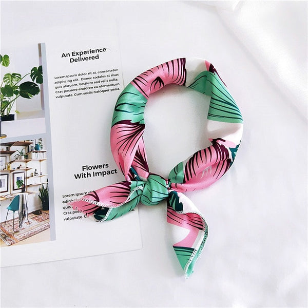 Square Scarf Hair Tie Band For Business Party Women Elegant Small Vintage Skinny Retro Head Neck Silk Satin Scarf