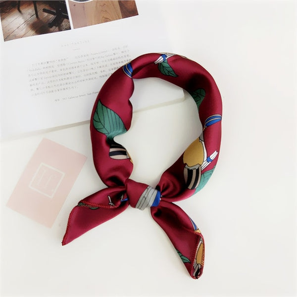 Square Scarf Hair Tie Band For Business Party Women Elegant Small Vintage Skinny Retro Head Neck Silk Satin Scarf