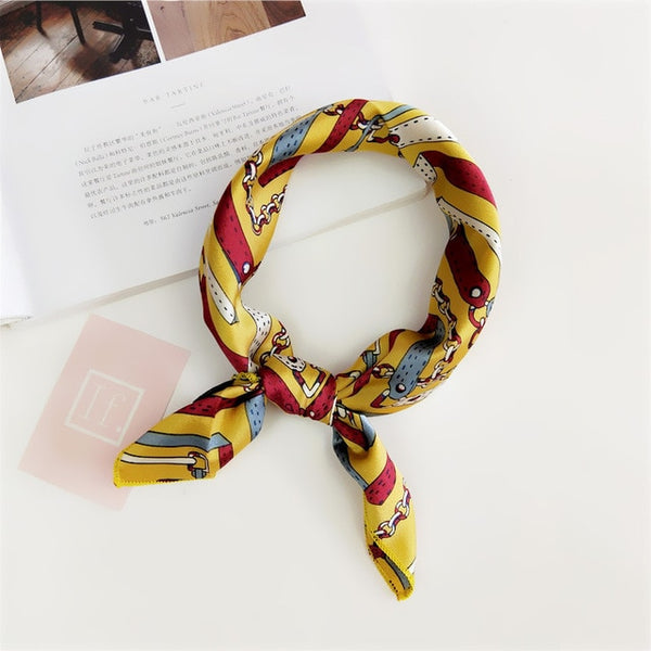 Square Scarf Hair Tie Band For Business Party Women Elegant Small Vintage Skinny Retro Head Neck Silk Satin Scarf