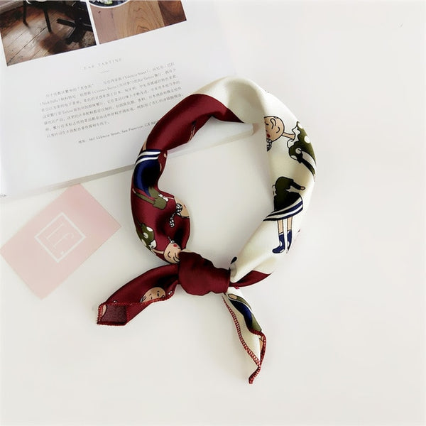 Square Scarf Hair Tie Band For Business Party Women Elegant Small Vintage Skinny Retro Head Neck Silk Satin Scarf