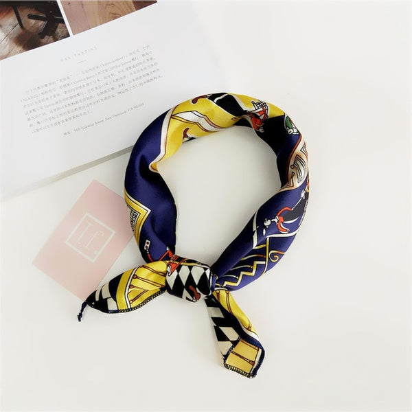 Square Scarf Hair Tie Band For Business Party Women Elegant Small Vintage Skinny Retro Head Neck Silk Satin Scarf