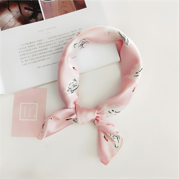 Square Scarf Hair Tie Band For Business Party Women Elegant Small Vintage Skinny Retro Head Neck Silk Satin Scarf