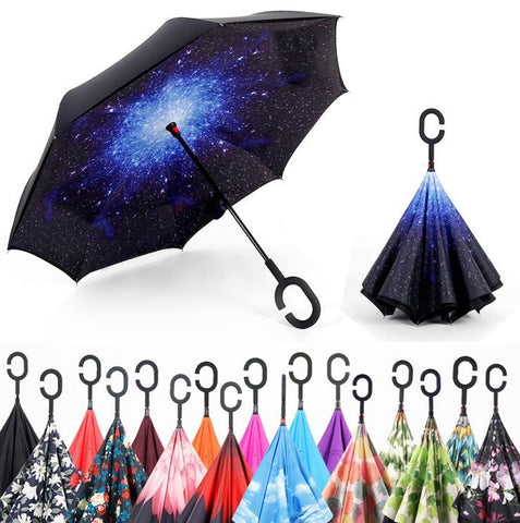 Windproof Reverse Folding Double Layer Inverted Umbrella Self Stand umbrella rain/sun women/men high quality 2018 flowe durable