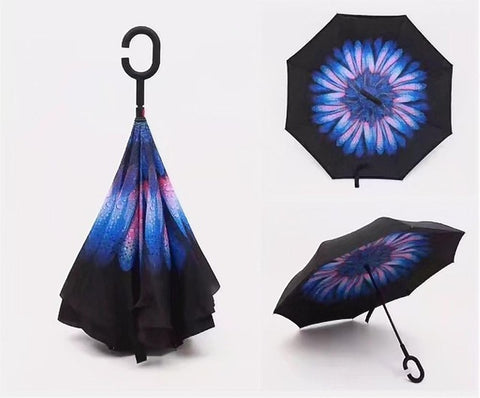 Windproof Reverse Folding Double Layer Inverted Umbrella Self Stand umbrella rain/sun women/men high quality 2018 flowe durable