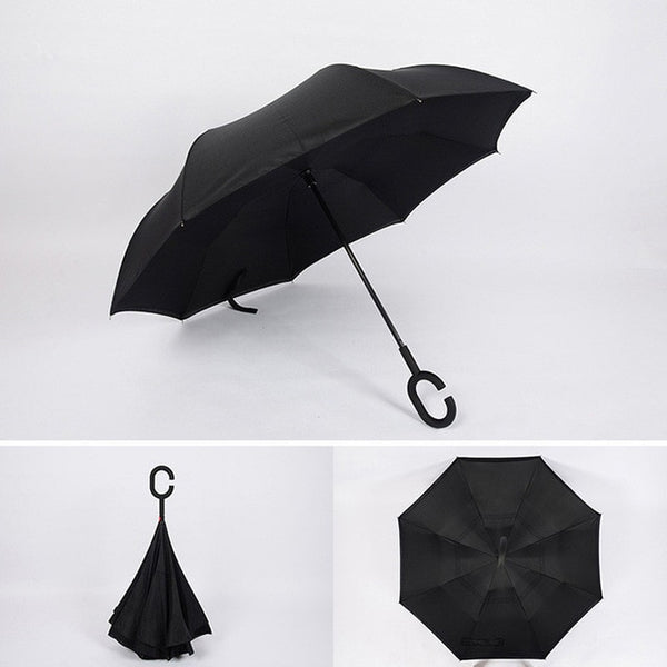 Windproof Reverse Folding Double Layer Inverted Umbrella Self Stand umbrella rain/sun women/men high quality 2018 flowe durable