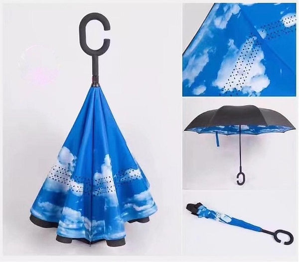 Windproof Reverse Folding Double Layer Inverted Umbrella Self Stand umbrella rain/sun women/men high quality 2018 flowe durable