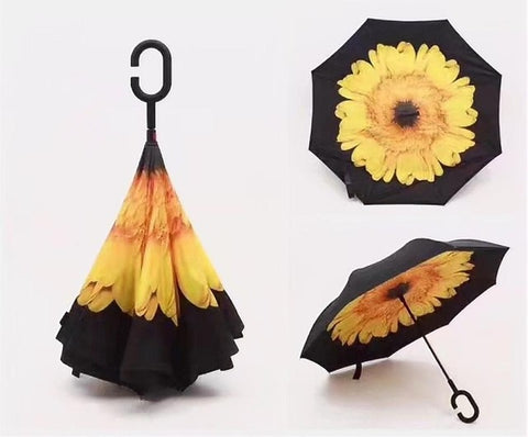 Windproof Reverse Folding Double Layer Inverted Umbrella Self Stand umbrella rain/sun women/men high quality 2018 flowe durable