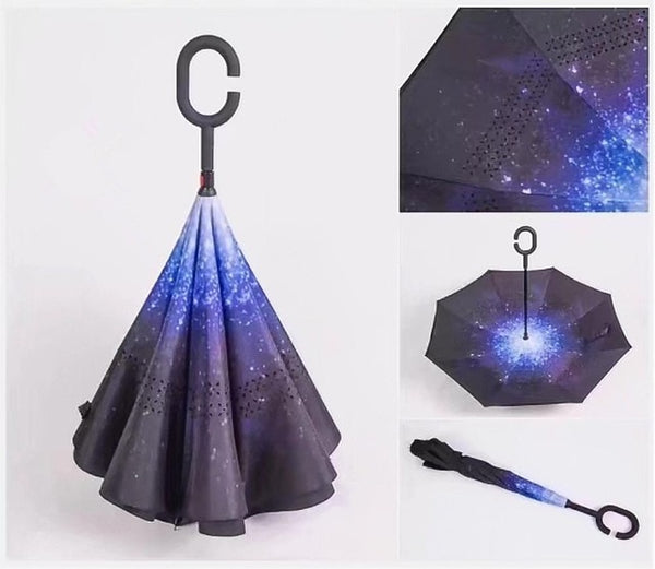 Windproof Reverse Folding Double Layer Inverted Umbrella Self Stand umbrella rain/sun women/men high quality 2018 flowe durable