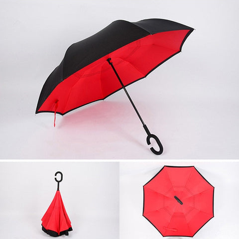Windproof Reverse Folding Double Layer Inverted Umbrella Self Stand umbrella rain/sun women/men high quality 2018 flowe durable
