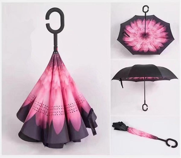 Windproof Reverse Folding Double Layer Inverted Umbrella Self Stand umbrella rain/sun women/men high quality 2018 flowe durable
