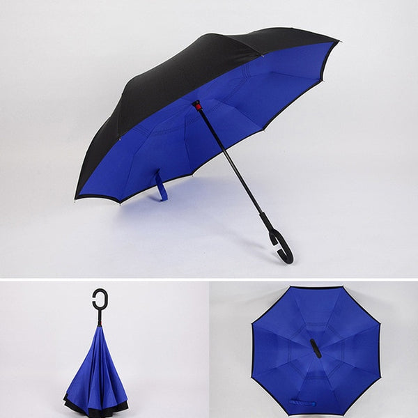 Windproof Reverse Folding Double Layer Inverted Umbrella Self Stand umbrella rain/sun women/men high quality 2018 flowe durable