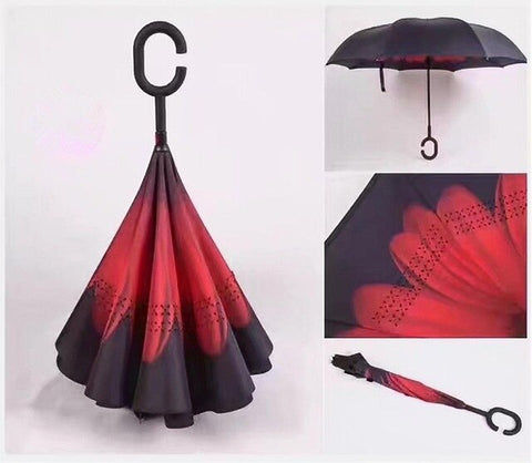Windproof Reverse Folding Double Layer Inverted Umbrella Self Stand umbrella rain/sun women/men high quality 2018 flowe durable